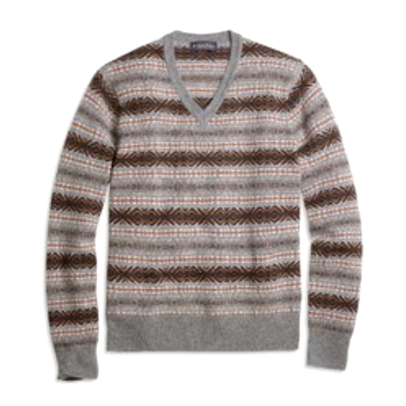 Brooks Brothers Other - Brooks Brothers Men's Fair Isle V Neck Lambswool Sweater in Grey Combo Medium
